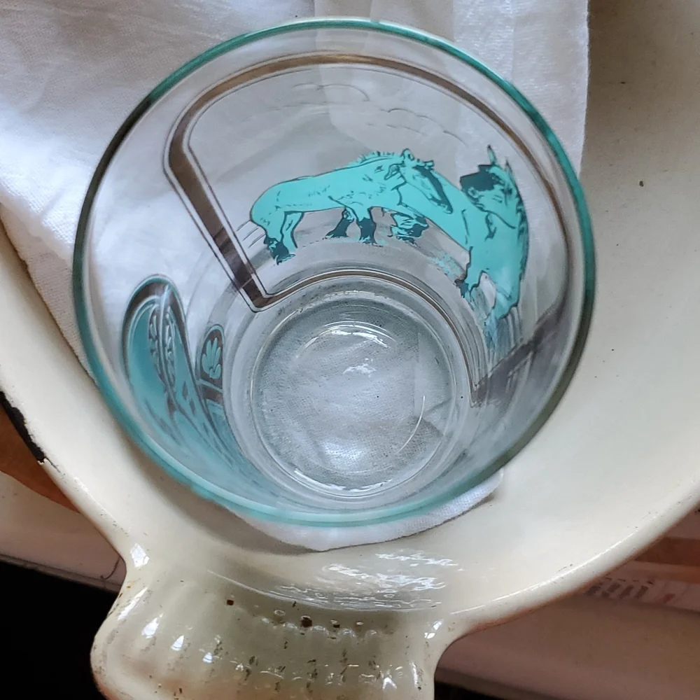 Vintage Busch Woodlands Clydesdale Horses Gold + Aqua Drinking Glass